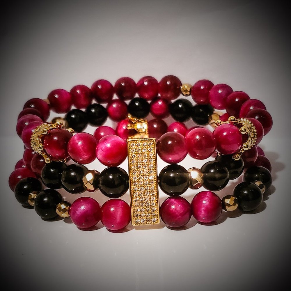 THE”MAGENTA” QUEEN SET - Fuchsia Tiger Eye